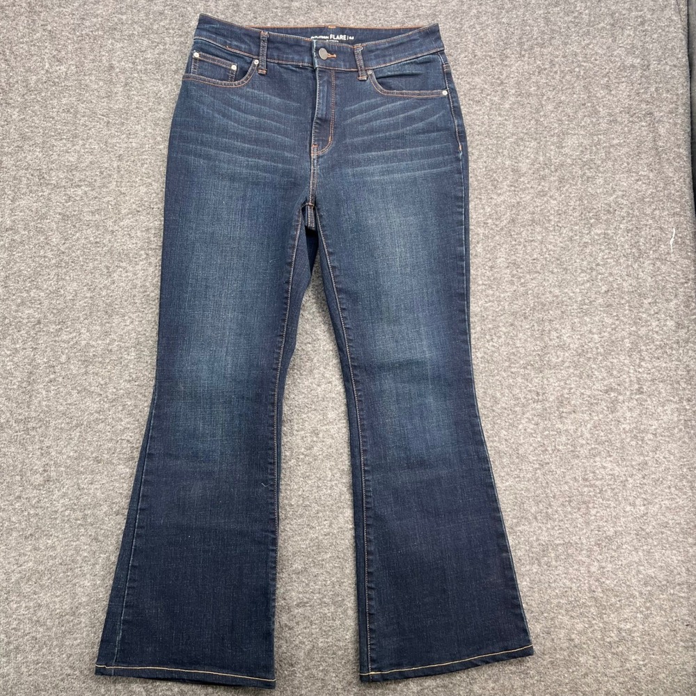 Chicos Platinum Flare Jeans Womens 6‎ Regular Dark Wash High Rise Stretch Denim